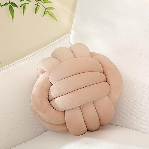 Sioloc Weiches Knotenballkissen, rundes Dekokissen, Heimdekoration, Plüschkissen, handgefertigt, rundes Kissen (19,8 cm, Beige)