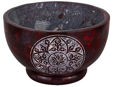 NKlaus Speckstein Räucherschale rot 12,5x8cm Blume des Lebens/Mandala Weihrauchgefäß 14858
