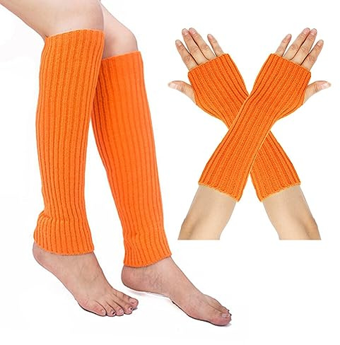 LICHENGTAI Damen Langer Beinwärmer und Armwärmer Set, Frauen Mädchen Winter Crochet Stricken Stulpen Beinstulpen Beinwärmer Legwarmer Armstulpen Overknees Fingerlose Handschuhe für Herbst und Winter