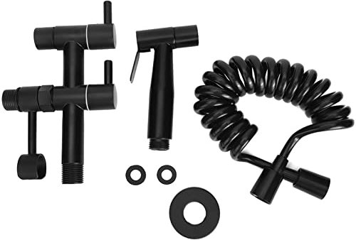 1 x Einlass2 - Auslaufhahn G1/2 Zoll Edelstahl Mop Pool Wasserhahn 1 Einlass 2 Auslass Wasserhahn Kit Zubehör Schwarz