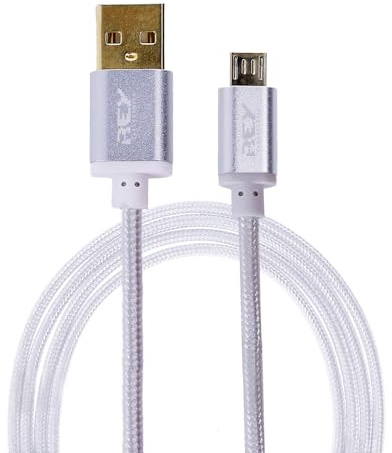 REY Câble USB vers Micro USB, connecteurs plaqués or, tresse maille renforcée, blanc, 1.5M