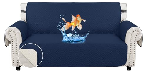 MAXIJIN Sofa Covers Waterproof Sofa Slipcovers Non-Slip 2 Seater Sofa Protectors with Elastic Straps Reversible Universal Couch Covers for Dogs, Pets, kids (Dark Blue, 2 Seater)