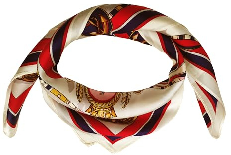 SeaBright Damen Seidentuch Tuch Nickituch Halstuch Bandana 100% Seide Satin 13 Momme Quadratisch 53X53 cm TC-S-BH-2405-53-2 Maritim Seegelschiff Segelboot Anker Steuerrad Weiß Rot