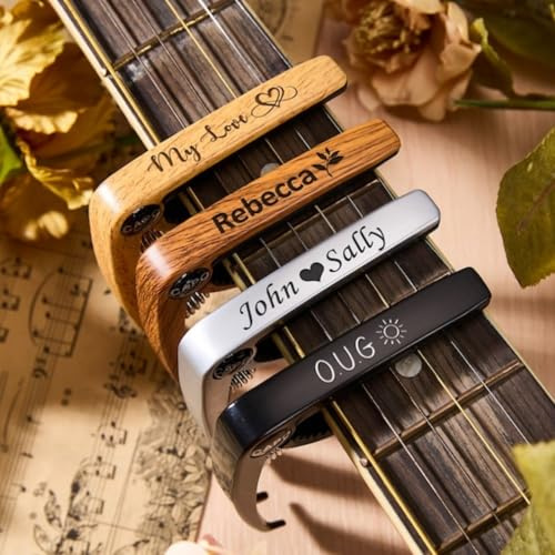 Gitarren-Kapodaster, personalisierbar, Holz/Metall, für Gitarristen, Musiklehrer, Trauzeugen, Geschenke für ihn, Vater, Männer, Ehemann, Freund, Geschenk, Musiker, Band, Gitarrenzubehör (1 Stück)