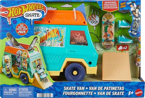 Hot Wheels Skate - Skate Van, set con veicolo, fingerboard e scarpine da skate rimovibili inclusi, realizzato in collaborazione con Tony Hawk, giocattolo per bambini, 5+ anni, JGG91
