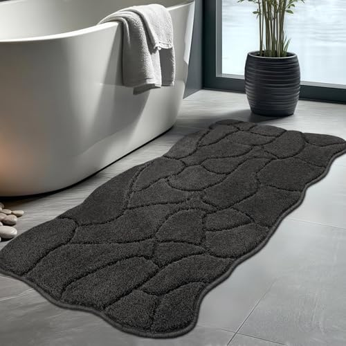 Großer Badezimmerteppich-Läufer, 55,9 x 119,4 cm, extra weiche, saugfähige, zottelige, lange Badematten, rutschfest, maschinenwaschbar, moderner Badteppich-Läufer für Badezimmer, Waschküche, Küche