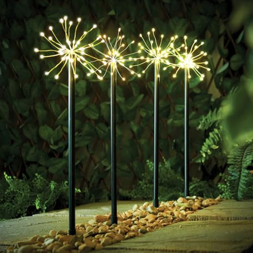 Taylor & Brown 4 Pack 160 LED Warm White Starburst Christmas Pathway Lights, Firework Path Decorations, Outdoor Garden Stake Lighting, 50cm Tall, Mains Powered