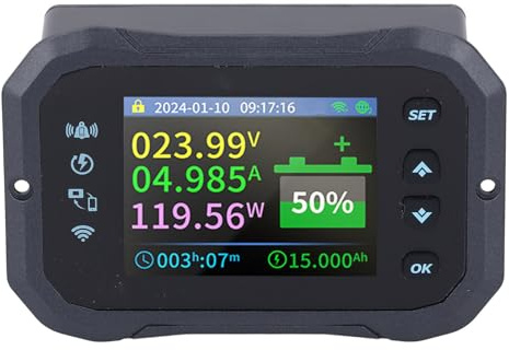 Monitor Batteria WiFi, Misuratore Coulomb per Campers con Telecomando Voltmetro capacità Batteria, 10-100 V, 0-100 A Voltmetro Amperometro Misuratore di Tensione e Corrente per
