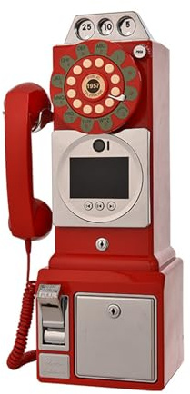 Retro Style Wedding Party Video Guest Book Phone Retro Phone Booth Message Recording Mp4 Video Audio Message Book Phone 54x27x20 cm,Red