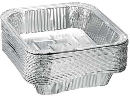 QUARKZMAN 20 Pcs de Moldes de Aluminio para Tartas de 6.3 Cuadrados Desechables Antiadherentes para Tartas, Quiches, Cocinar, Recalentar en Fiestas, Color Plata