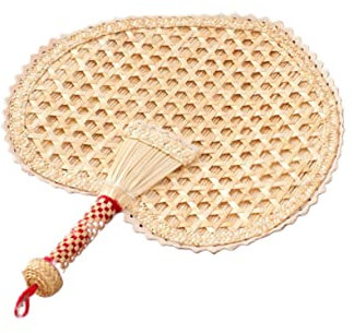 Cabilock Handmade Knitted Cattail Leaf Fan Portable Summer Fan Heart Shape Light Handheld for Home Decor