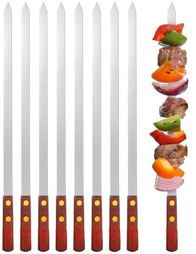 8 pezzi spiedini per barbecue, spiedino in acciaio inox da 60 cm con manico in legno, accessori piatti riutilizzabili per barbecue, spiedini per barbecue