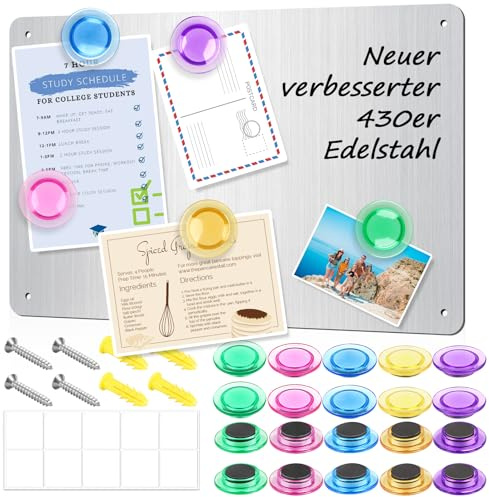 Yegookay 430 Magnettafel 42x30cm A3 Stark Multifunktional Magnetplatte Moderner Magnetmatte Magnetisches Whiteboard Magnetischer Magnet Wand Kratzfester Edelstahl Einfache Montage (Silber)