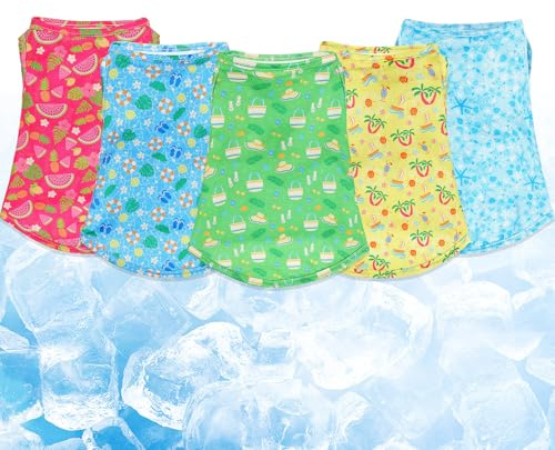 Dansydaisy 5 Pack Dog Cooling Shirts Quick Dry Vest Mesh Breathable Instant Cooling Dog Vest Lightweight Summer Beach Hawaii Jacket Collar for Outdoor Walking Hunting Hiking Clothes(M)