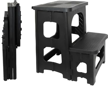 2 Stufen Tritthocker Klappbar Klapphocker mit Tragegriff Rutschfester Trittschemel Fußhocker Tragbaren Faltbarer Wetterfest für Küche, Haus, Büro, Draußen