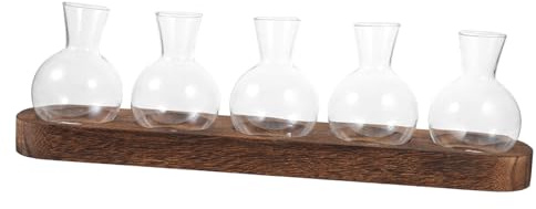 Toyvian Glass Hydroponic Vase for Planting Fresh Flowers and Dried Flower Arrangement with Wooden Base Elegant Glass and Wood Material, for Office and Balcony Garden Decor