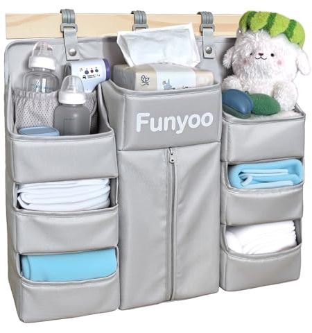 Funyoo Baby Hanging Diaper Organizer for Changing Table and Crib - Holds 70+ Diapers & Essentials, Heavy Duty Stacker Storage for Playard, 22.4 L x 18.1 W x 5.9 H
