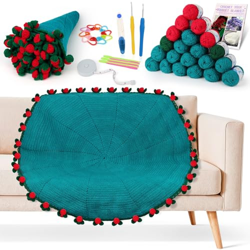 Aeelike Juego de mantas florales de ganchillo, manta de ramo de flores, juego de ganchillo para principiantes, ramo de rosas y manta de ganchillo, juego de ganchillo para bebé, regalo romántico para