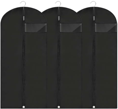 ZYEKIU 3 Pezzi Custodia Porta Abiti 60x100 CM Copriabiti Antipolvere PEVA Abiti Copertura Vestiti con Cerniera Coprisedili Lavabile Vestiti Antipolvere Impermeabili per Giacche Gonne Camicie (Nero)