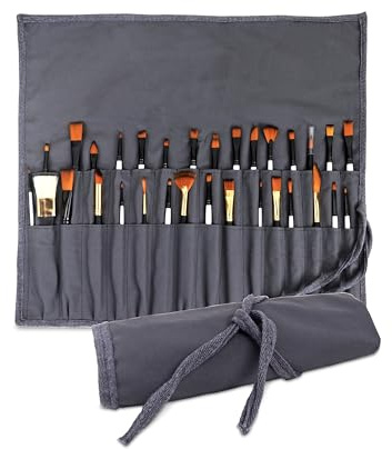 Liquidraw Pinselhalter aus Segeltuch mit 30 Fächern, grau, aufrollbare Pinsel-Aufbewahrungstasche, ideale Tasche für Pinsel und Kunstwerkzeug, einfach zu tragen, 53 x 45 cm, auch ideal für die