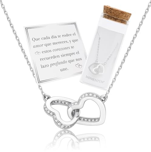 MOMENTUM - Collar mujer bañado en plata - Regalo Original para Madre, Amiga o Pareja - Con Caja y Dedicatoria Premium - Colgante mujer - San Valentín, Cumpleaños, aniversario o Navidad (Corazones)