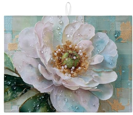 Elegant Floral Dish Drying Mats For Kitchen Counter, Vintage Peony Absorbent Dish Drainer Rack Mat, Spring Decor Microfiber Drying Pad For Kitchen Bar Protector 18x24 Inch