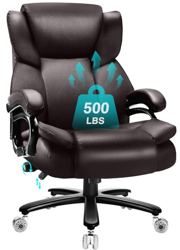 500lbs Big and Tall Office Chair with Dual Rubber Wheel and Pocket Spring Cushion, Comfy Heavy Duty Office Chair for Low Back Pain Relief, Large Executive Desk Chair with Adjustable Lumbar Support