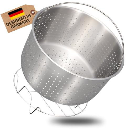 QUIXO Dampfgarer Einsatz - Garkorb groß [100% Edelstahl, Spülmaschinenfest] Dünsteinsatz mit stabilem Standfuß für Schnellkochtopf VitaSmart 6 Liter