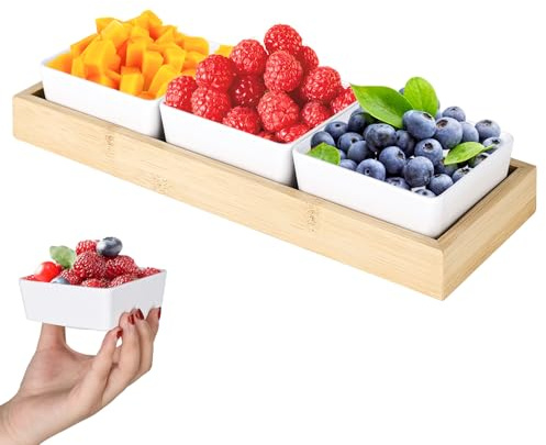 PYserne 3 cuencos para salsas con tabla de madera, juego de cuencos para salsas de mesa, cuencos para salsas, cuencos de postre, cuencos para salsas, mermeladas, postres, mermeladas, mermeladas