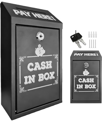 WIYETY Caisse à monnaie avec clé : boîte à dons en métal, boîte verrouillable, boîte de collecte murale, caisse à monnaie en fer avec fente d'insertion, boîte à suggestions sécurisée pour la maison et