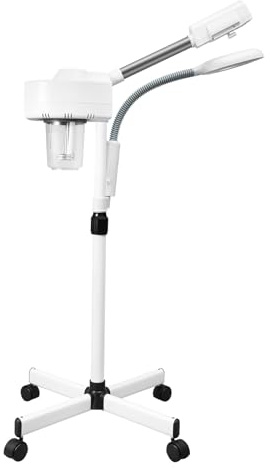Professioneller Gesichtsdampfer mit LED-Lupe, 800W Facial Steamer mit 5-facher Vergrößerung & UV-Desinfektion, Mobiler Dampfgerät für Kosmetik & Gesichtspflege, Weiß