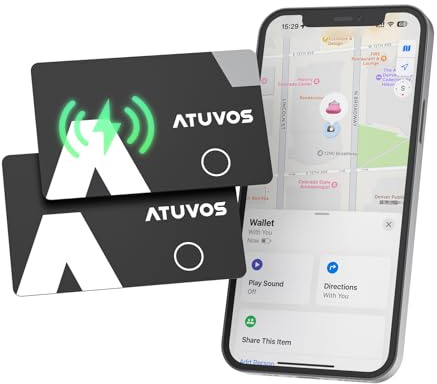 ATUVOS Air Tag Card Wallet Tracker Karte Thin 1.6mm 2er Pack, Wiederaufladbarer Geldbörsenfinder Kompatibel mit Apple Wo ist? APP (iOS NUR,Android Not Supported),Item Finder für Reisekoffer/Geldbeutel