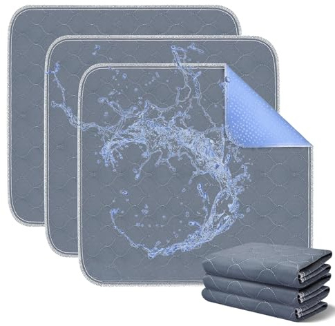 3 Stück Waschbare Inkontinenz Sitzauflage 50x50cm (Grau) mit Rutschfester Inkontinenzunterlage, wasserdichte & saugfähige Unterlage für Rollstuhl, Auto, Sofa - Wiederverwendbar & Hautfreundlich