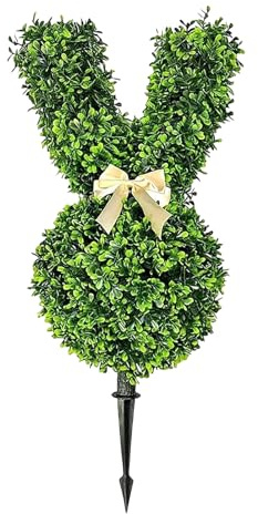 21.6'' Artificial Bunny Topiary, Artificial Easter Bunny Topiary Trees with Ground Spike, Rabbit Bushes Potted Fake Shrubs for Garden Patio Front Porch