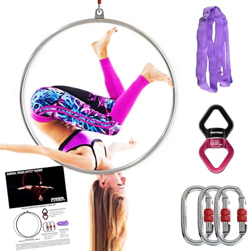 PRIOR FITNESS Aerial Hoop Set, Professional Aerial Lyra Hoop, 80cm/85cm/90cm/95cm Stainless Steel Single Point Aerial Hoop Equipment, Circus Fitness Aerial Hoop, Aerial Yoga Hoop for Home, Gym, Clubs