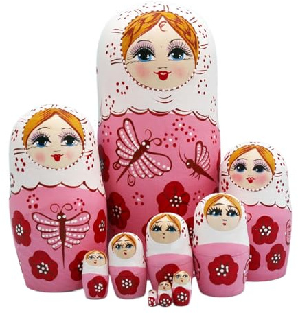 Générique poupéess gigognes, Ensemble de 10 poupéess gigognes Russes en Bois, Jouets empilables Peints à la Main, Impression Charmante pour décor de Collection, Rose
