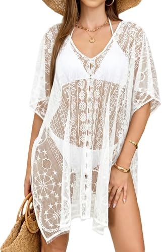 Women’s V Neck Lace Beach Cover Up, Bathing Suit and Bikini Swimsuit Cover Up for Vacation