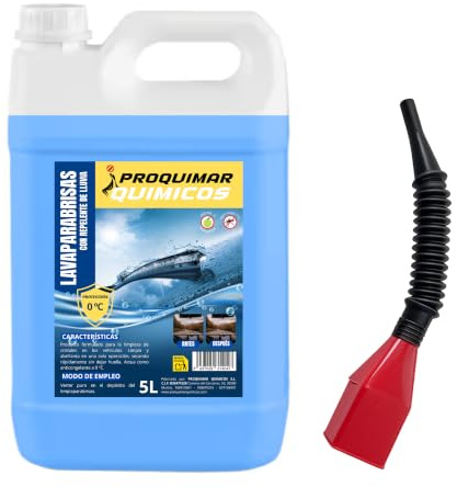 Lavaparabrisas 5L con Repelente de Lluvia y Aroma Manzana + Embudo Flexible de Regalo | Limpieza de Cristales, Eliminación de Insectos y Llenado sin Derrames | Proquimar
