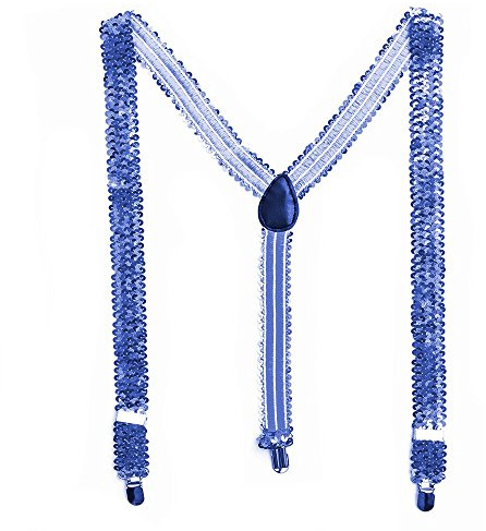TrendandStylez Bunte Pailletten Y- Hosenträger 9 Farben Glitzer Bundhalter (Blau)