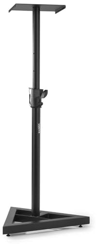 Vonyx SMS15 Monitor Stand, Lautsprecher Ständer, 6 Stufen 65-115cm, max.20kg - Verstellbarer Studio Monitor Speaker Stand aus Metall, 22x22cm Beamer Ständer Höhenverstellbar mit Teleskoparm - Schwarz | Höhenverstellbar, Vibrationsisolierung, Stahlrahmen, Musikproduktion