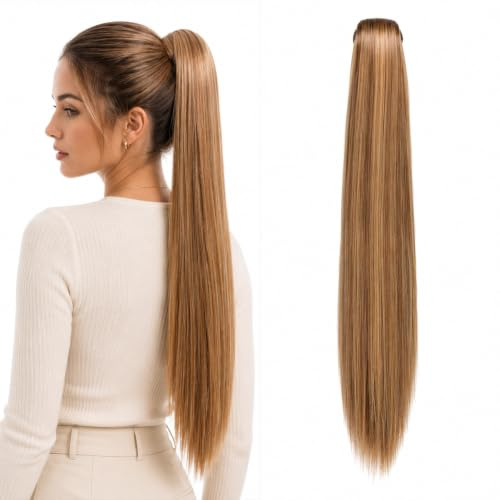 CAISHA 70cm Hairpiece Braid Ponytail Hair Extension Straight Brown Blonde Mix H165