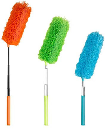 byou Piumino da Spolvero,Microfibra Spolverino con Palo Estensibile Lavabile Testa di Spolverino 3set Piumino Allungabileper Casa L'Ufficio Auto