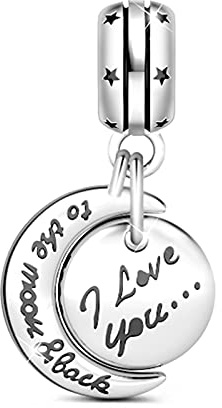 GNOCE Stern und Mond Charm Anhänger S925 Sterling Silber Ich Liebe Dich zum Mond & zurück Charm Perlen für Armband Halskette Schmuck Geschenk für Damen Ehefrau Tochter