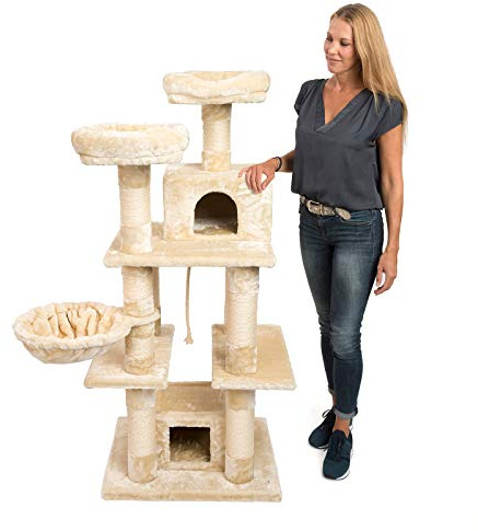 JAMAXX Premium Katzen Kratzbaum XXL H160cm, extra-stabil Dicke Stämme, super weiches Plüsch PCT6002 beige
