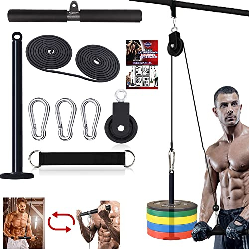 Taeku Kabelzug Fitnessgerät für Zuhause – Latzug & Trizeps Seilzug Trainer mit Riemenscheibe, Unterarmtrainer & Gewichtsstift, DIY Krafttraining Kabelmaschine für Rücken Schultern (Latzugstange)