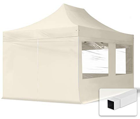 TOOLPORT Gazebo Pieghevole Giardino 3x4,5m - 4 Laterali (finestre panoramiche) Telo 700N Poliestere Idrorepellente Padiglione Mercati Sagre Crema