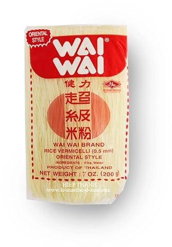 Wai wai Vermicelles de riz WAI WAI 200g 0,5mm / Vermicelles Banh Hoi cuisson rapide pour bo bun, soupes, plats sautés… (lot de 6 sachets)