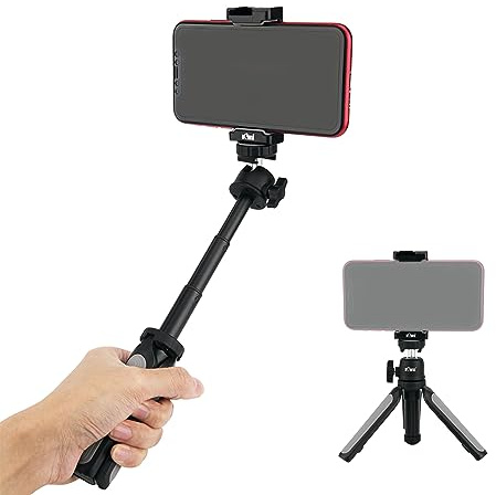 KIWIFOTOS Mini trépied pour smartphone, perche à selfie pour smartphones avec clip de téléphone, support de trépied de table pour prise de vue et selfie Vlog - Gris