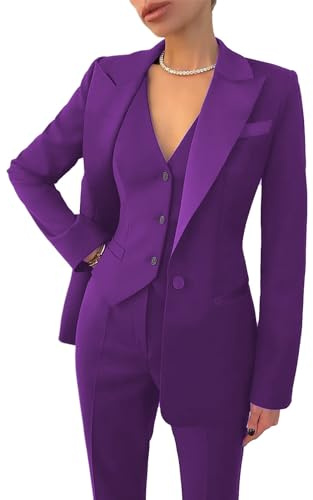 Leader of the Beauty, Traje elegante para mujer de 3 piezas (chaqueta, chaleco, pantalones), adecuado para oficina, trabajo, negocios, baile de graduación, fiestas, violeta, s