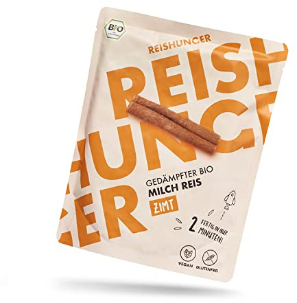 REISHUNGER BIO Gedämpfter Mikrowellen Milch Reis 12 x 250 g | mit Zimt, Tonkabohne & Orangenschale – Vegan & Glutenfrei - Fertig in 2 Minuten